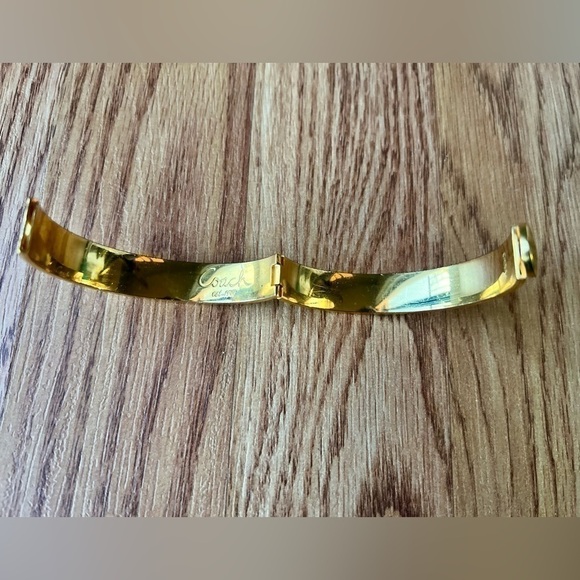 Authentic Coach White Enamel Gold-Tone “C” Bangle Bracelet with Crystals - Picture 4 of 7
